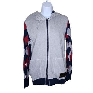 Vintage 90s Dolce & Gabbana Full Zip Hoodie Argyle Sleeves Womens Size L Gray